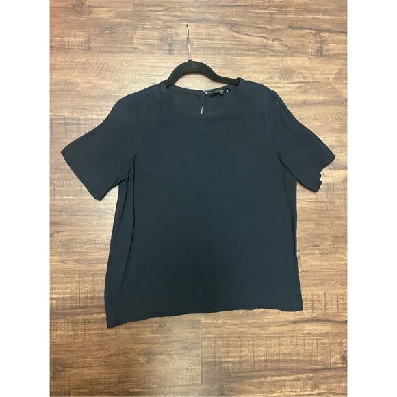 Tibi Navy Blue Sheer Blouse, 100% Rayon Short-Sleeve Shirt, Sz 8 - Picture 1 of 9